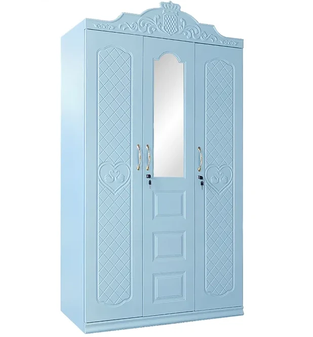 3-Door Blue Embossed Wardrobe